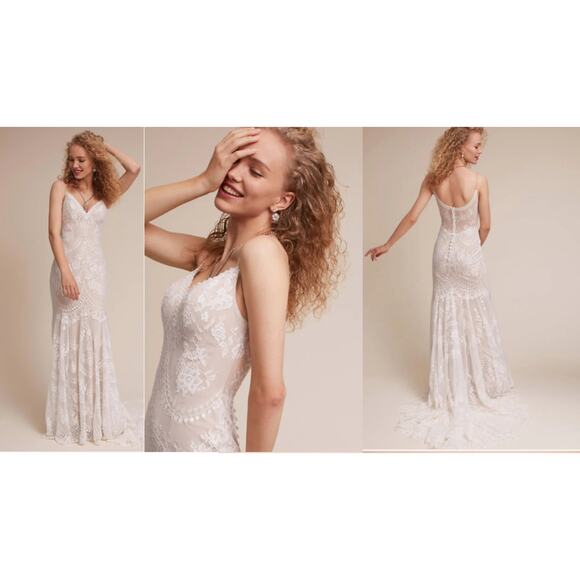 BHLDN Anthropologie Weddings Cascading Lace Gown US 14 NWT - Picture 1 of 9